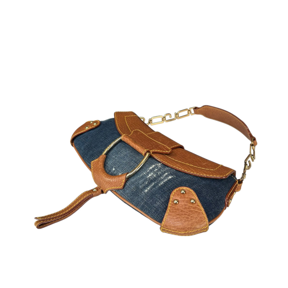 Dolce & Gabbana Y2K O-Ring Distressed Denim Gold Purse