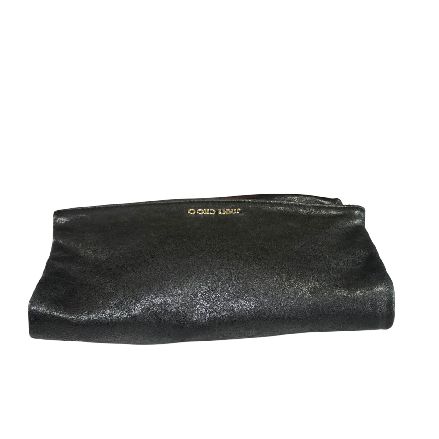 Jimmy Choo Nyla Black GHW Leather Fold-Over Zip Clutch