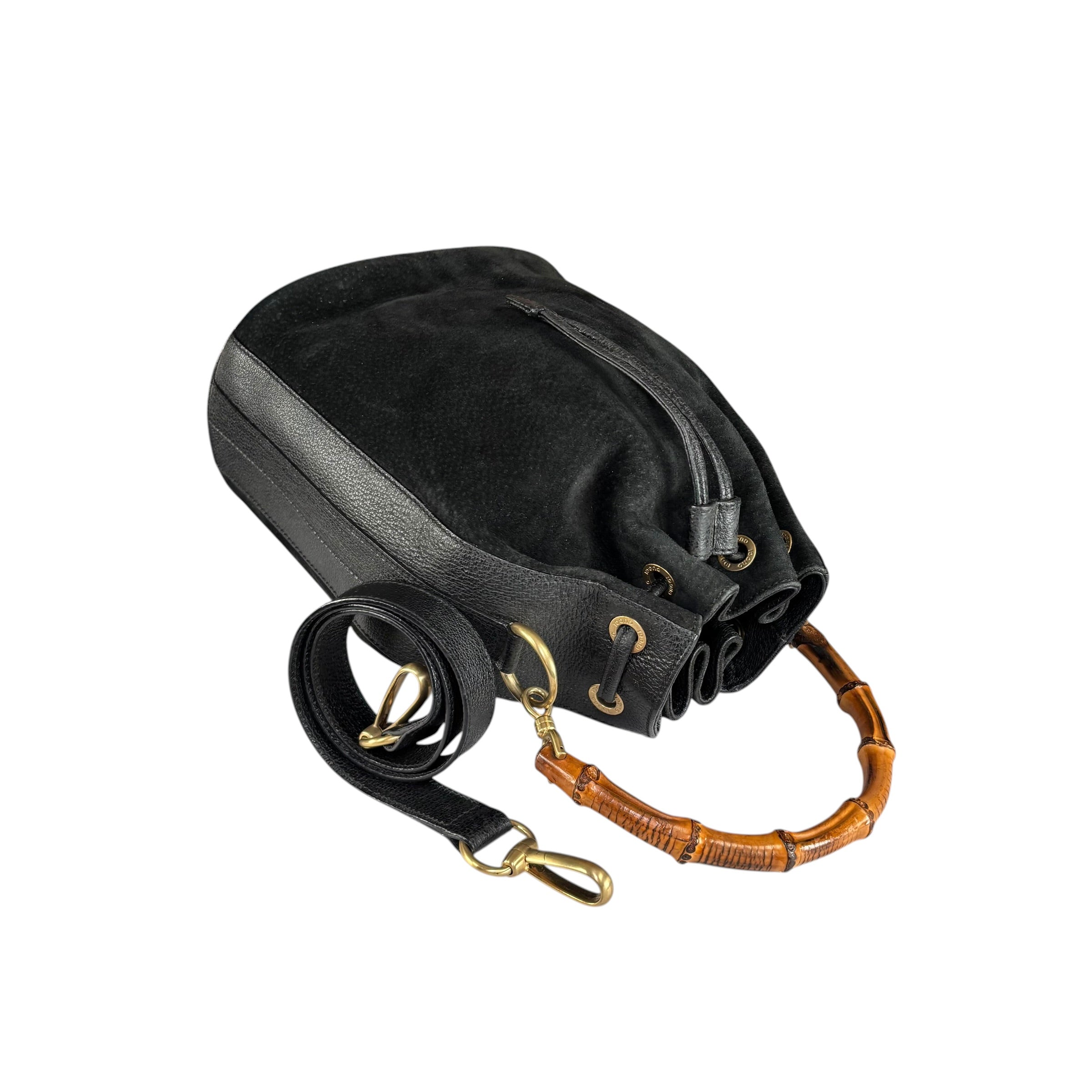 Gucci Bamboo Black Leather Suede Bucket Shoulder Bag – Elliott's