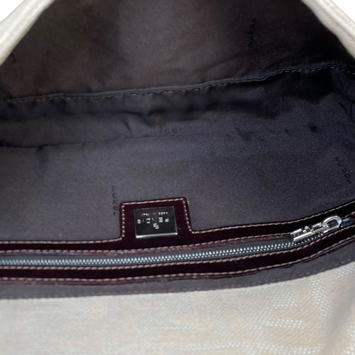 Fendi Baguette Y2K Zucca Monogram Cream Brown Fabric Leather Shoulder Purse