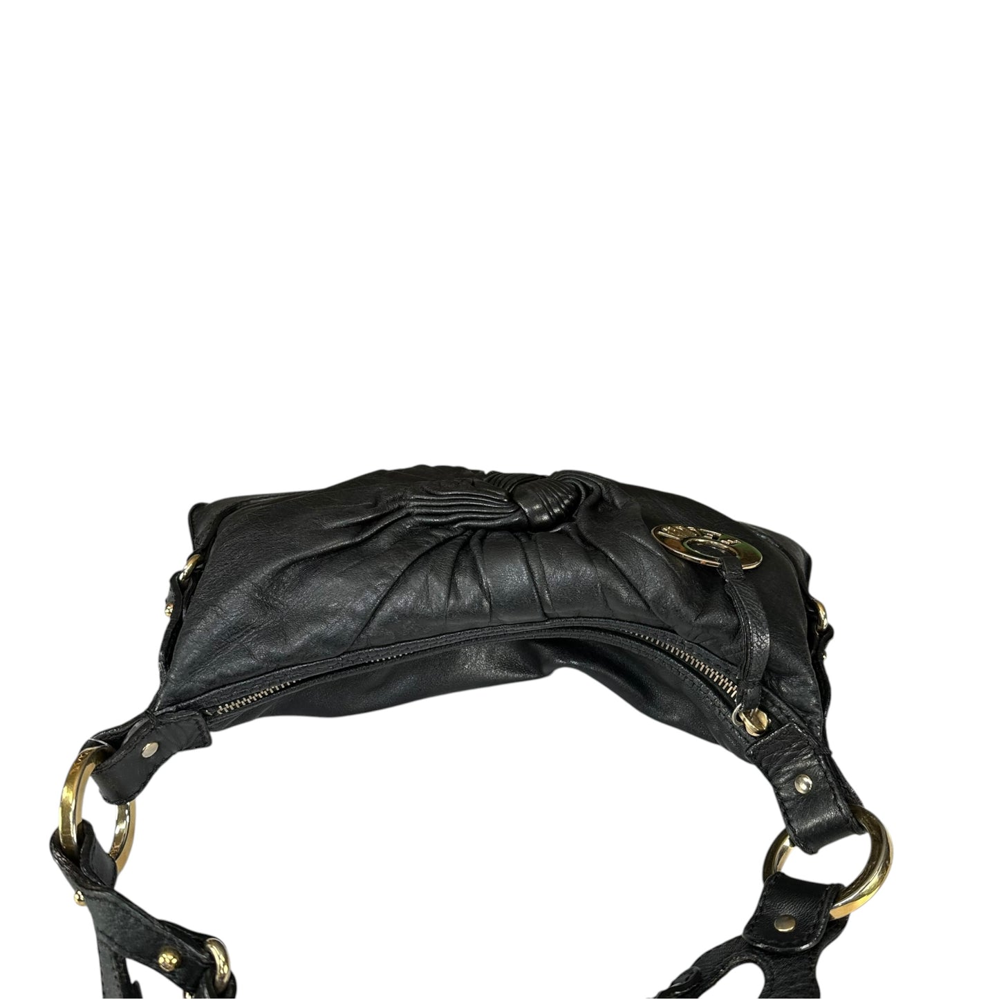 Fendi Baguette Y2K Knot / Flower Black Leather Shoulder Purse