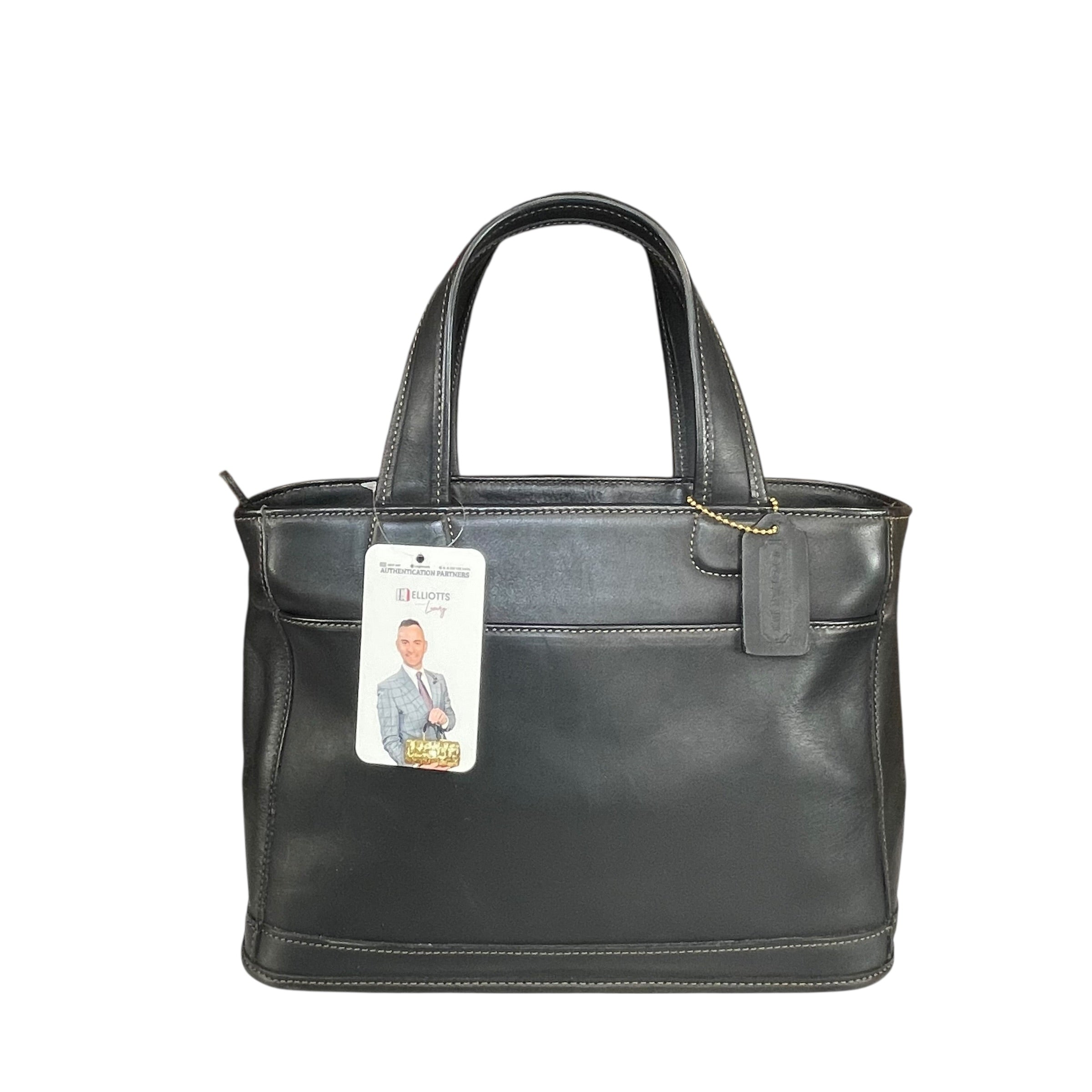 Coach Bleeker Black Brass HW Leather Classic Structured Satchel