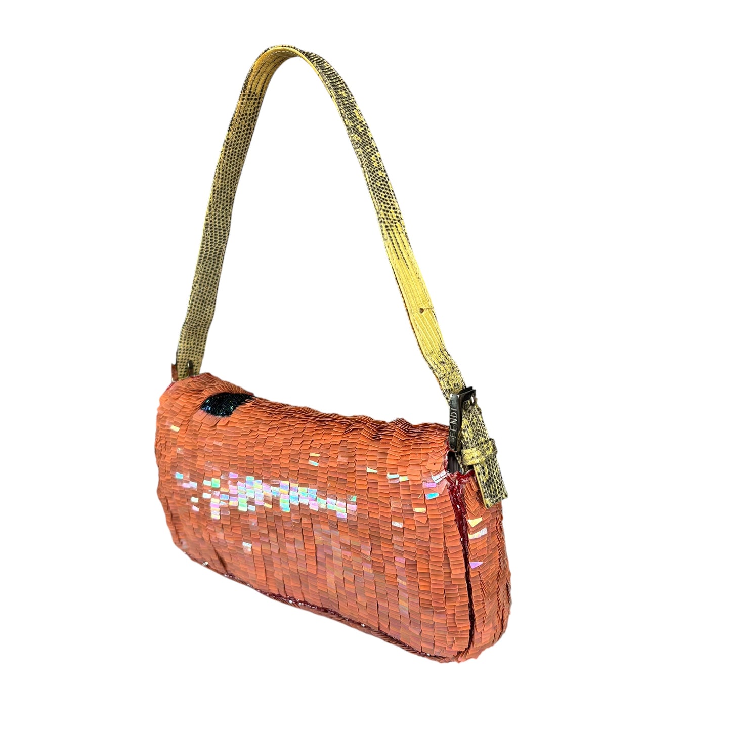 Fendi Y2K Baguette Coral Sequin Shoulder Purse