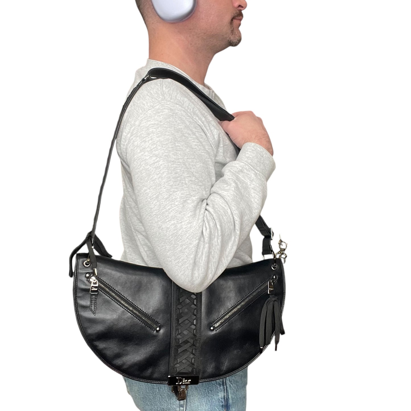 Christian Dior Admit It Corset Black Leather 2-Way SHW Shoulder Crossbody Purse