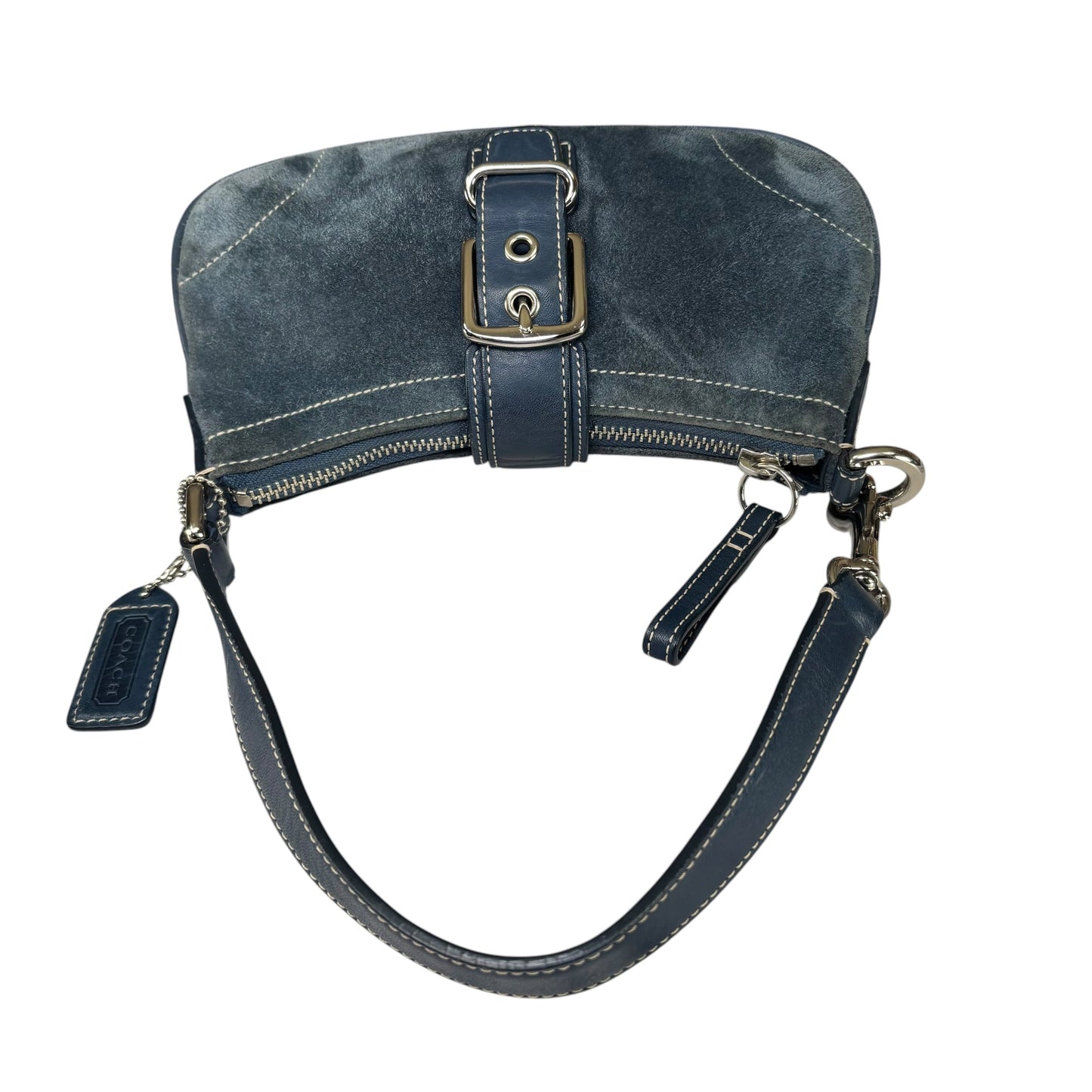 Coach Y2K Mini Soho Navy Blue Suede Buckle Shoulder Purse