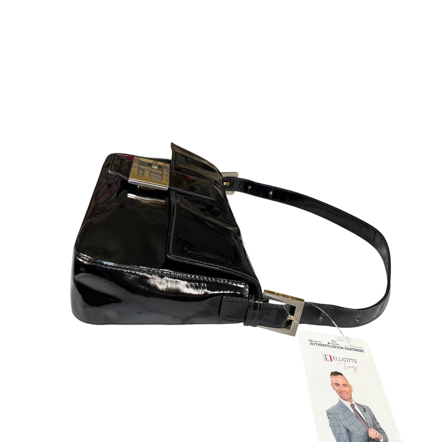 Fendi Baguette Black Patent Leather Two Tone HW Shoulder Purse