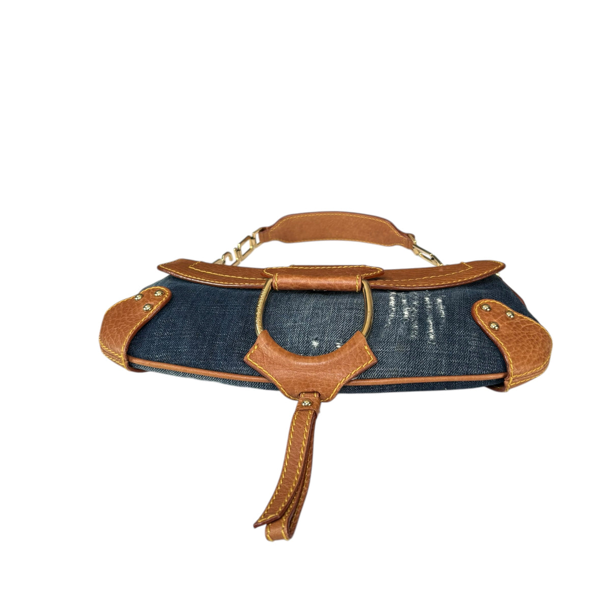 Dolce & Gabbana Y2K O-Ring Distressed Denim Gold Purse