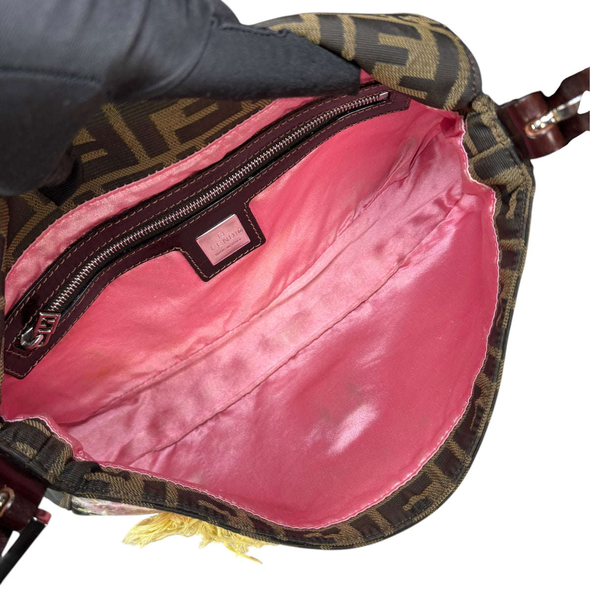 Fendi Y2K Baguette Classic Zucca Floral 3D Appliqué Purse