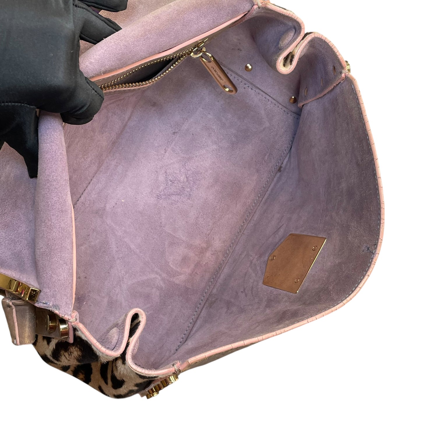 Jimmy Choo Lockett Two Way Bag Leopard Pony Hair Taupe Leather Gold HW Satchel