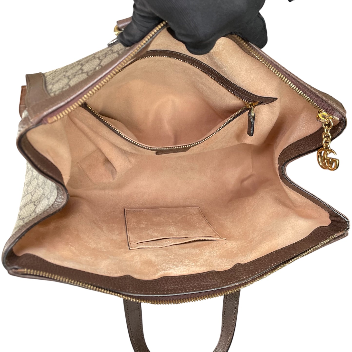 Gucci GG Ophidia GHW Leather Supreme Brown Canvas Crossbody Medium 2-Way Tote