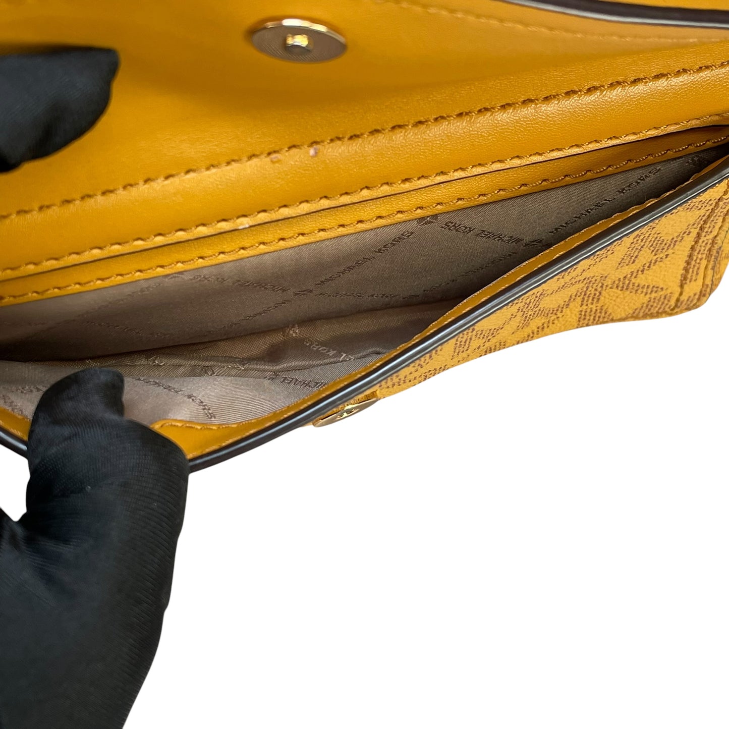 Micheal Kors Mustard GHW Jet Set Leather Canvas Crossbody