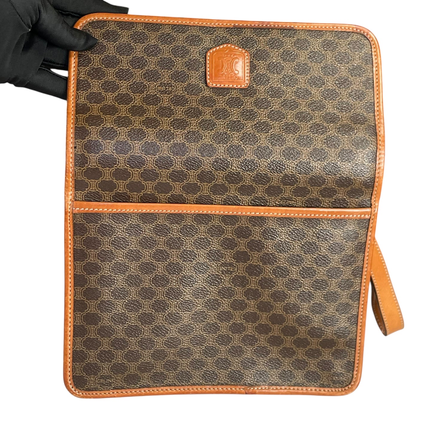 Celine Macadam Monogram GHW Canvas Brown Leather Clutch