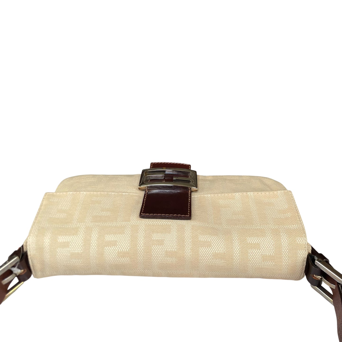 Fendi Baguette Y2K Zucca Monogram Cream Brown Fabric Leather Shoulder Purse
