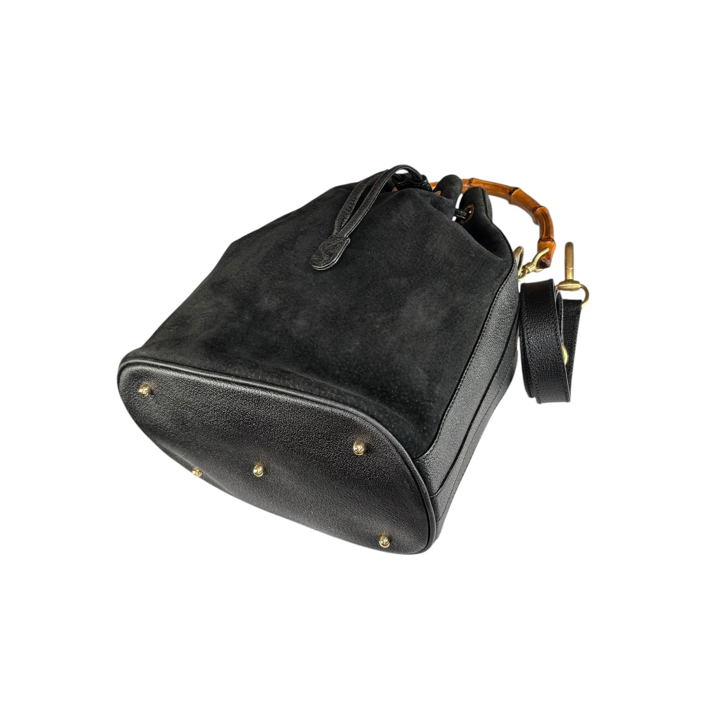 Gucci Bamboo Black Leather Suede Bucket Shoulder Bag