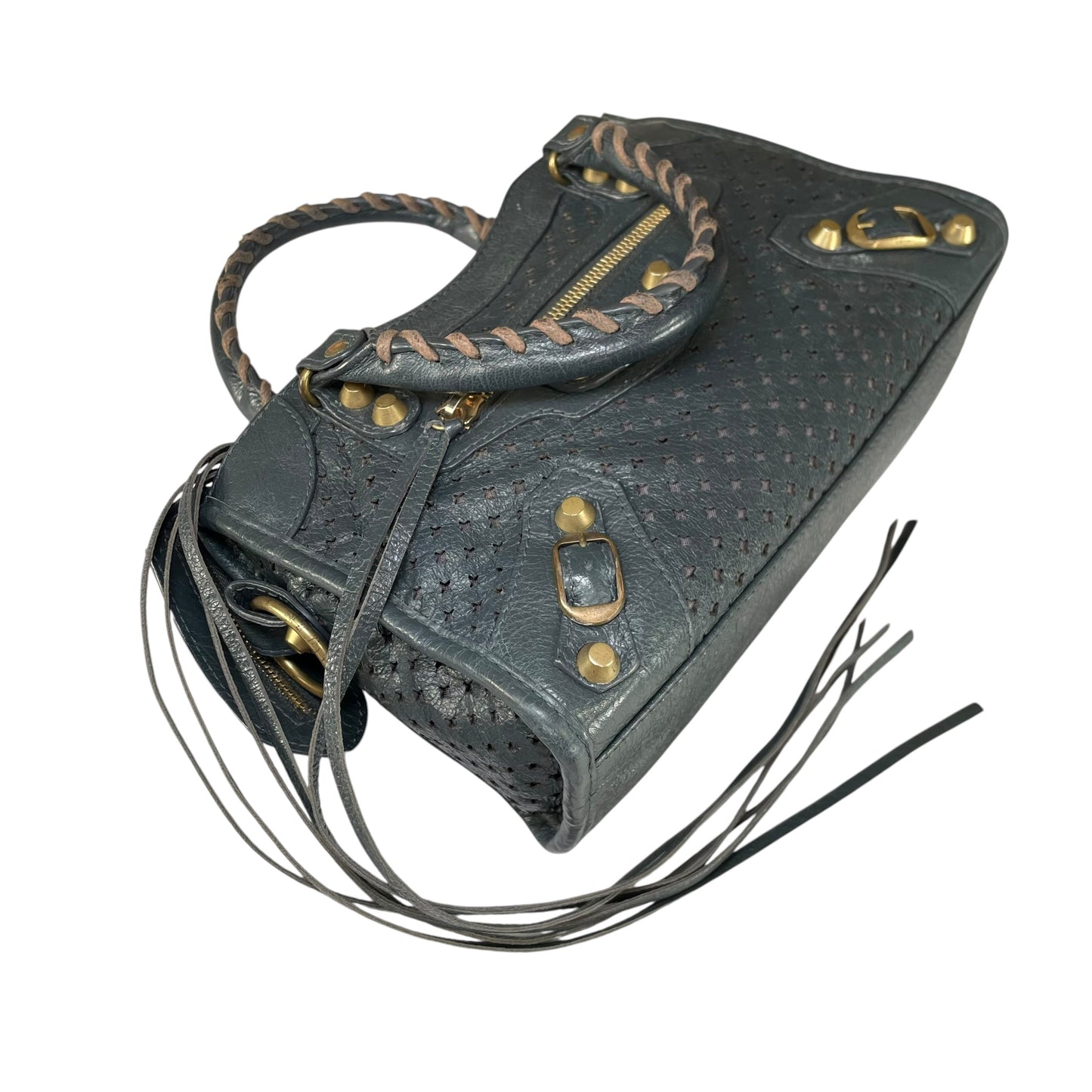 Balenciaga Motorcross Mini City Leather Perforated Anthracite Grey Bag