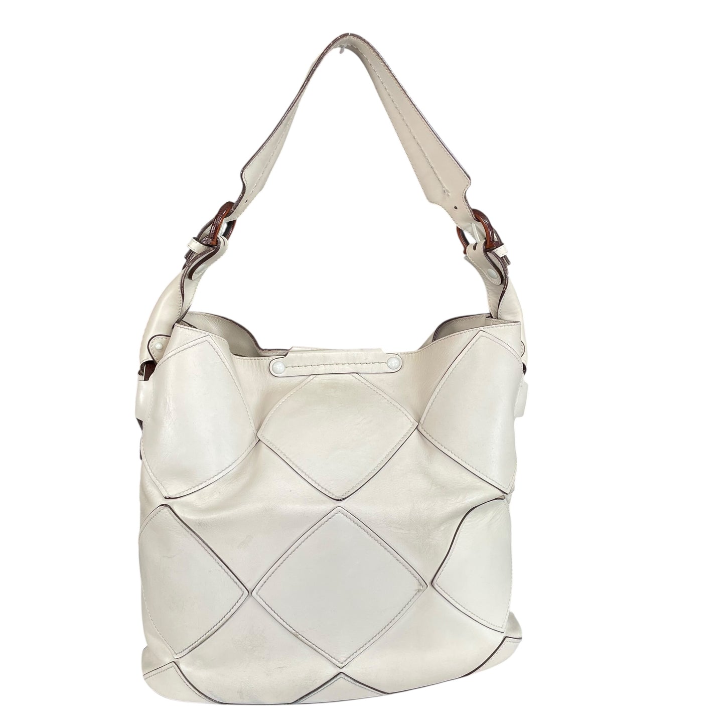Salvatore Ferragamo Patchwork Leather Hobo Bag Cream Diamond Panel Shoulder Bag