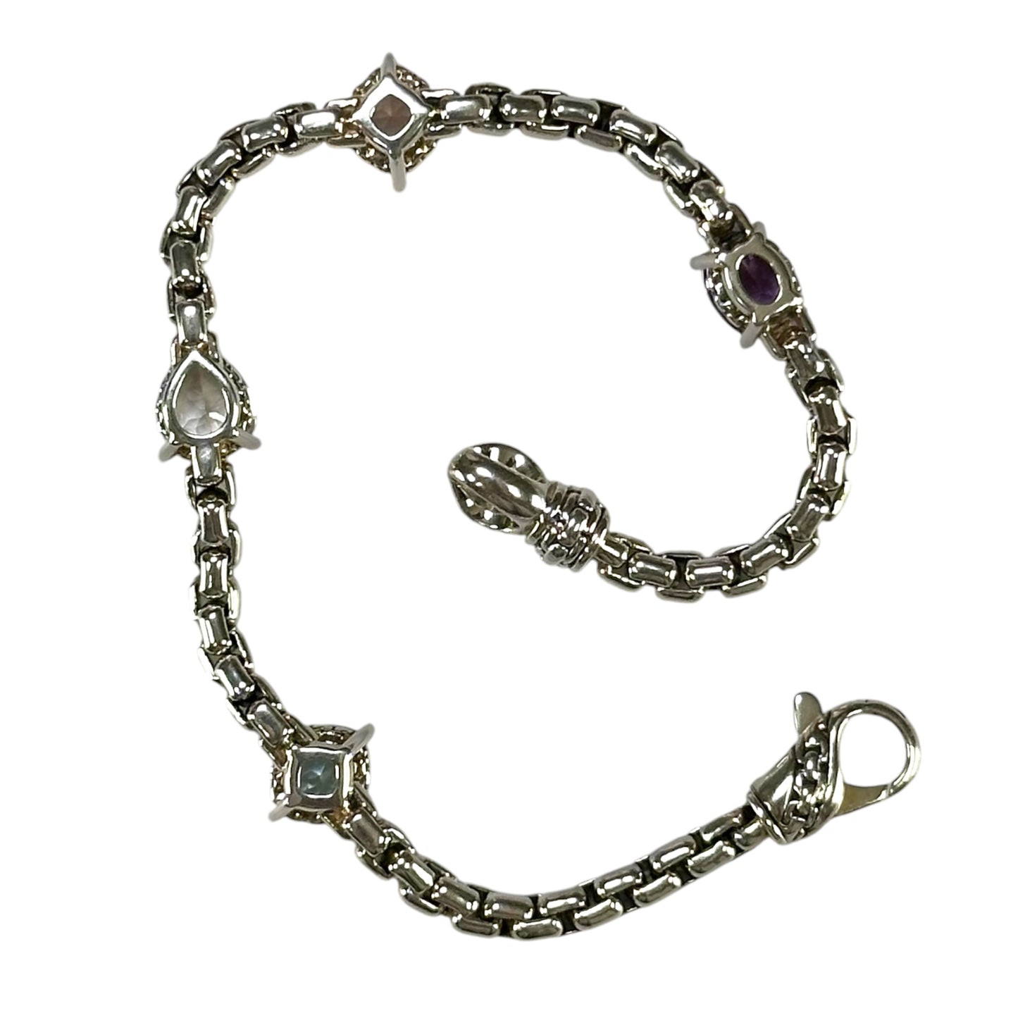 JAI by John Hardy Sterling Silver Multi-Gemstone Box Chain Bracelet 7”