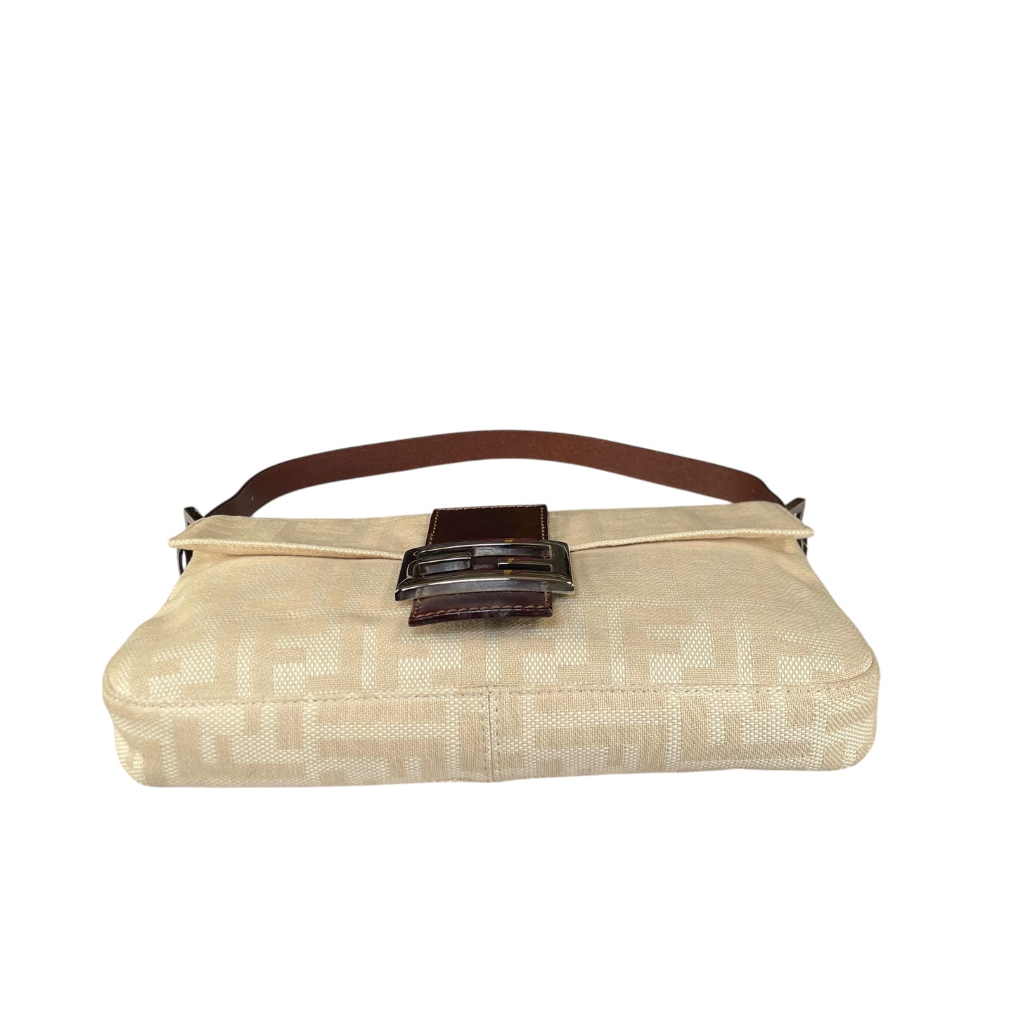 Fendi Baguette Y2K Zucca Monogram Cream Brown Fabric Leather Shoulder Purse