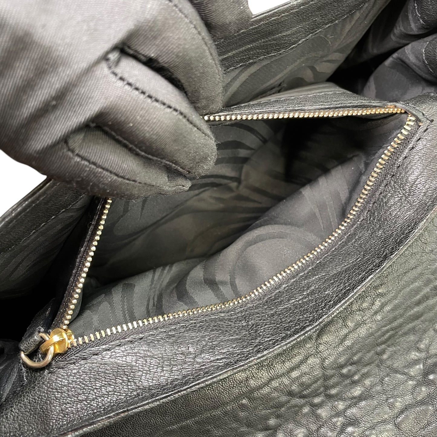 Emilio Pucci Pierced Studded Flap Black Aged Cowhide Silver Gold 2-Way Shoulder Bag