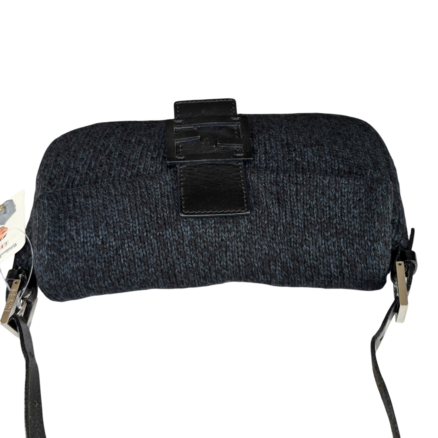 Fendi Baguette Classic Y2K Wool Cashmere Blue / Black SHW Knit Shoulder Purse