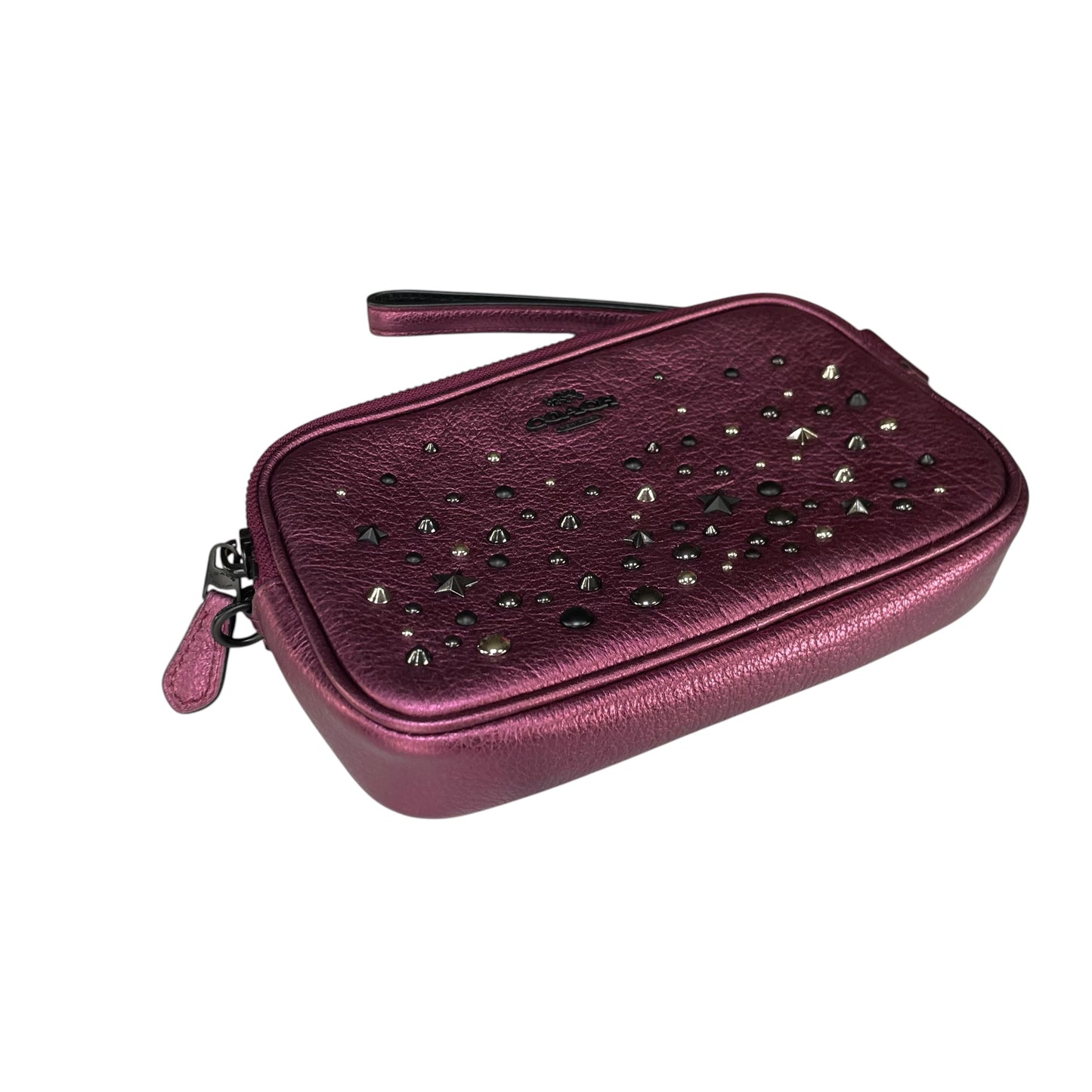Coach Metallic Star Studded Double Purple Gumetal 2-Way Crossbody Wristlet
