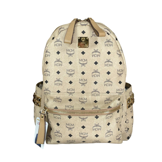 MCM Viestos GHW Studded Creme Pebbled Canvas 15" Laptop Bag Backpack