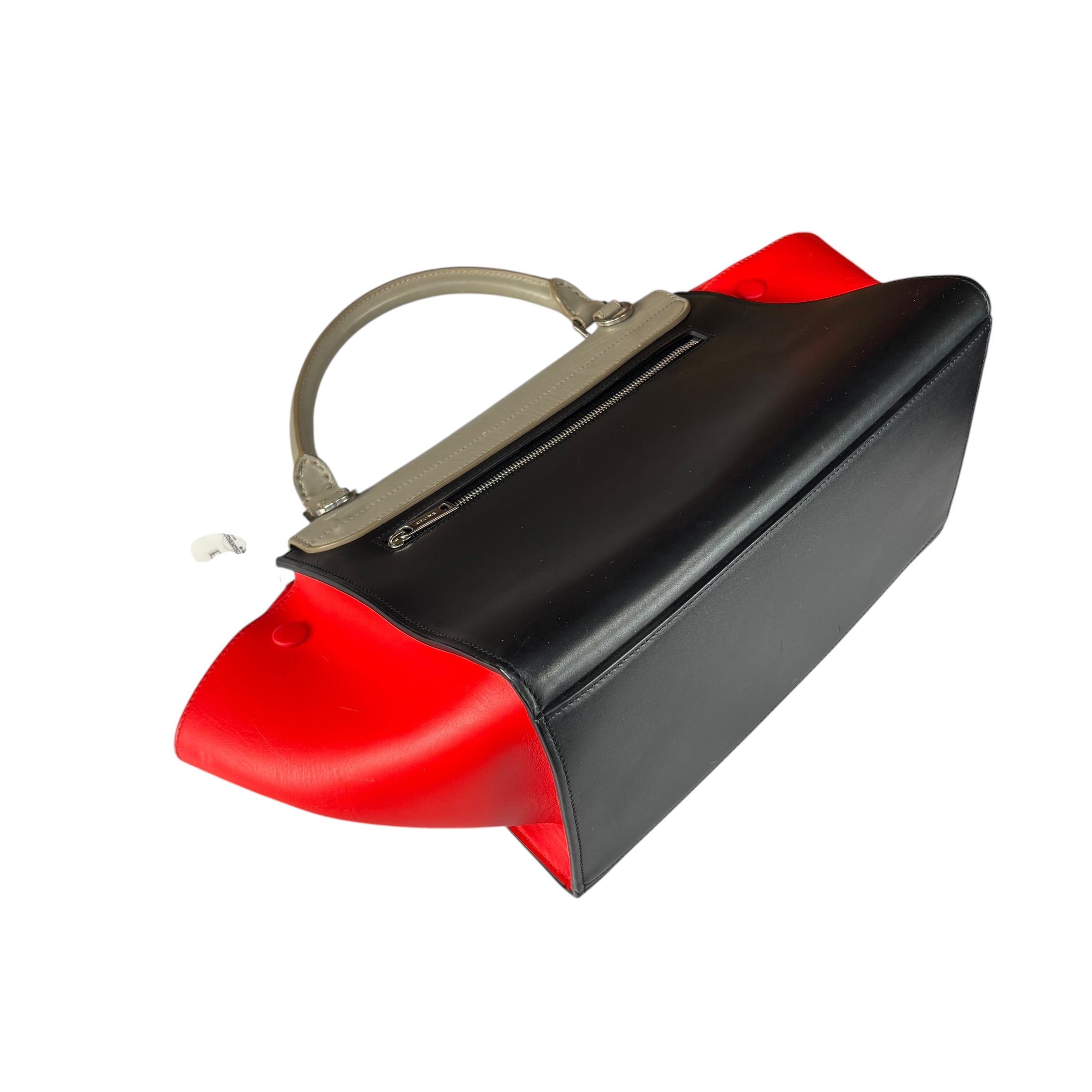 CÉLINE レザー バッグ Celine Trapeze Tri-Color Red Black Grey Turn-Lock Top Handle Purse