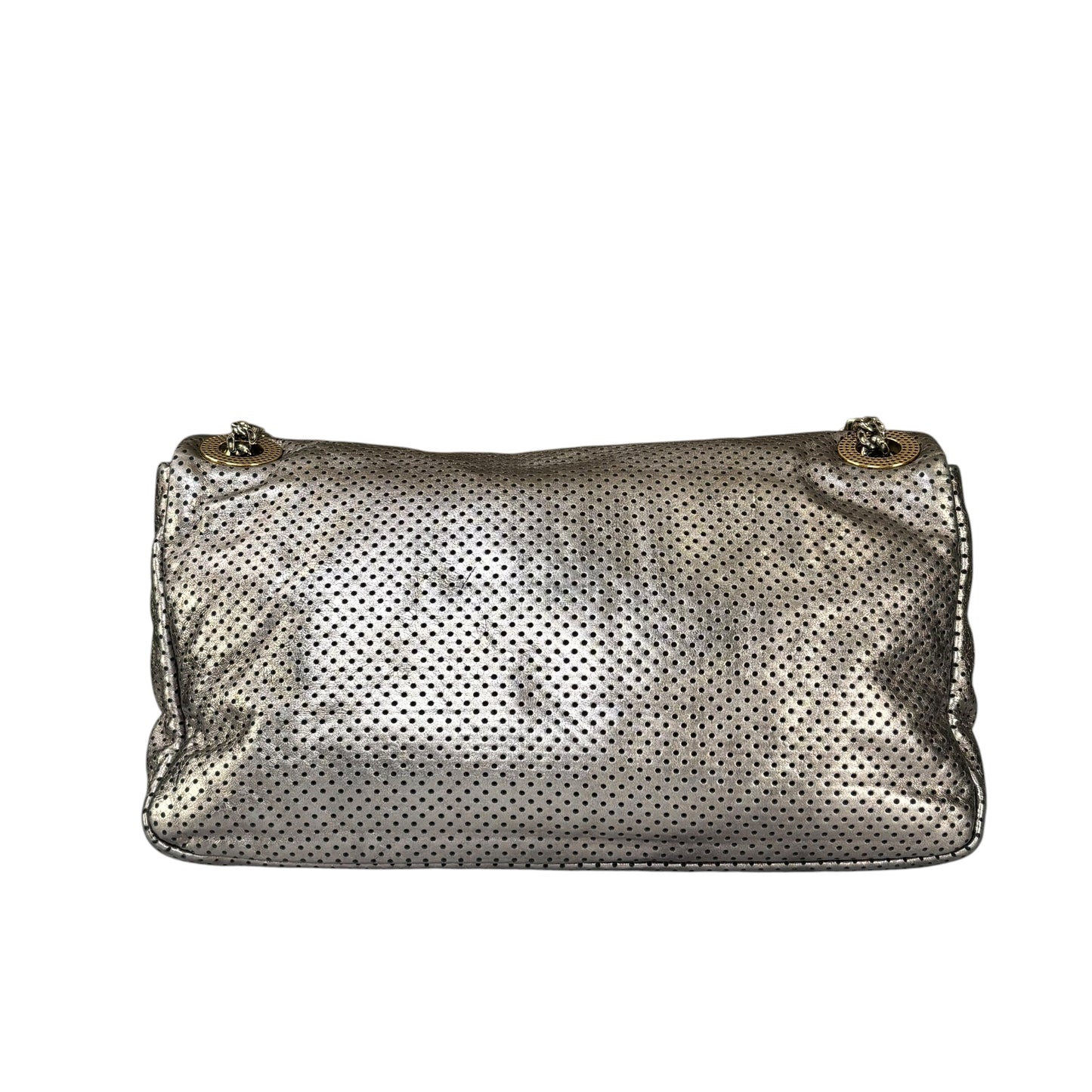 Chanel 2.55 Drill Flap Pewter Metallic Lambskin Leather GHW Med Shoulder Purse