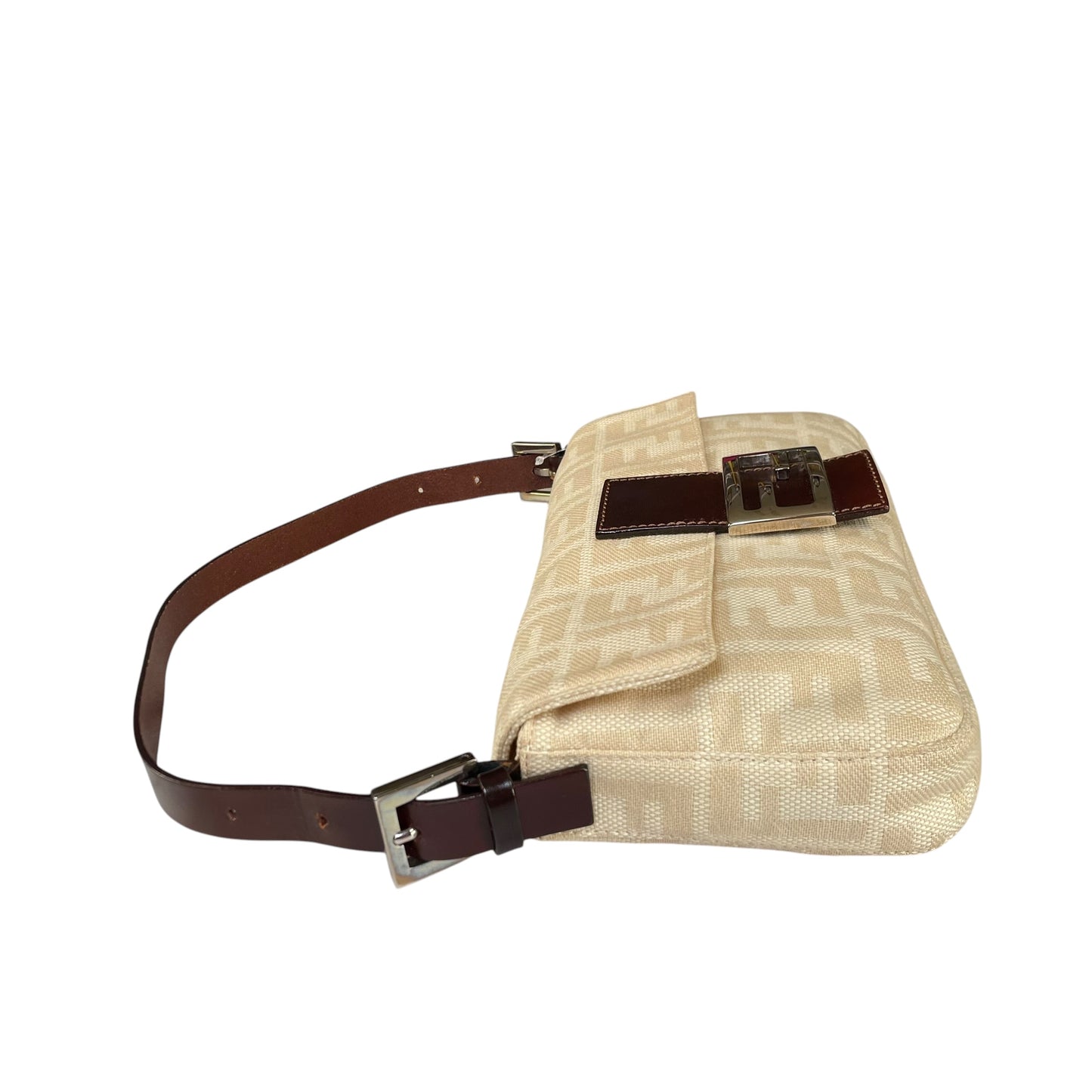 Fendi Baguette Y2K Zucca Monogram Cream Brown Fabric Leather Shoulder Purse