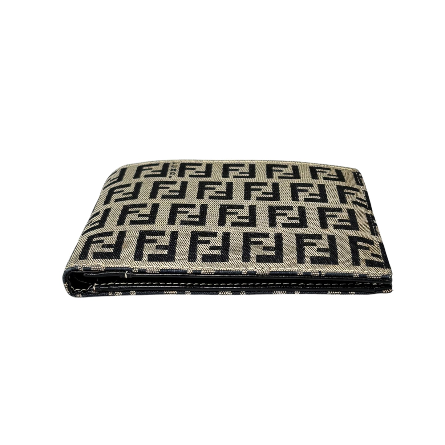 Fendi Navy Blue Zucchino Canvas Monogram Leather Bi-Fold Wallet