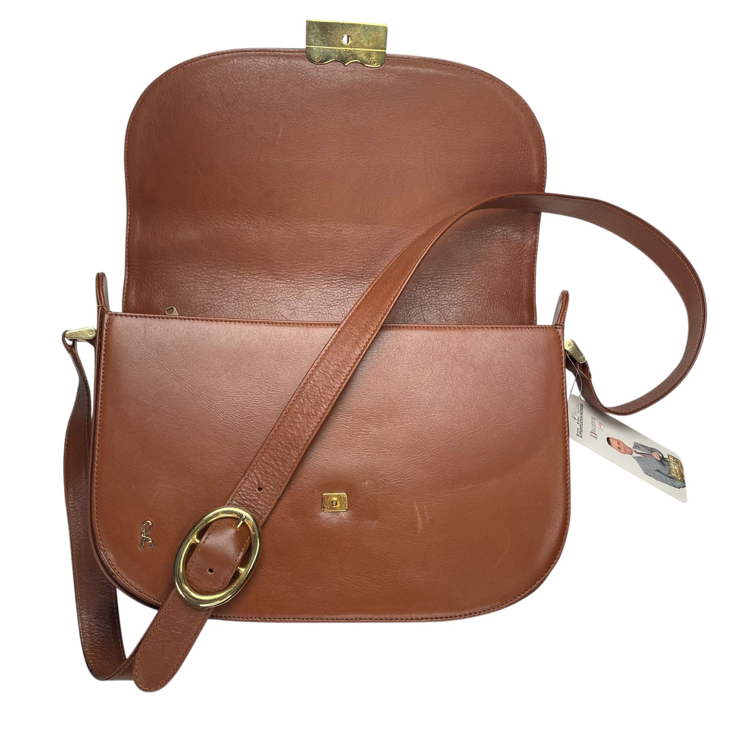 Roberta Di Camerino Croc Embossed Brown Leather GHW Shoulder Flap Purse