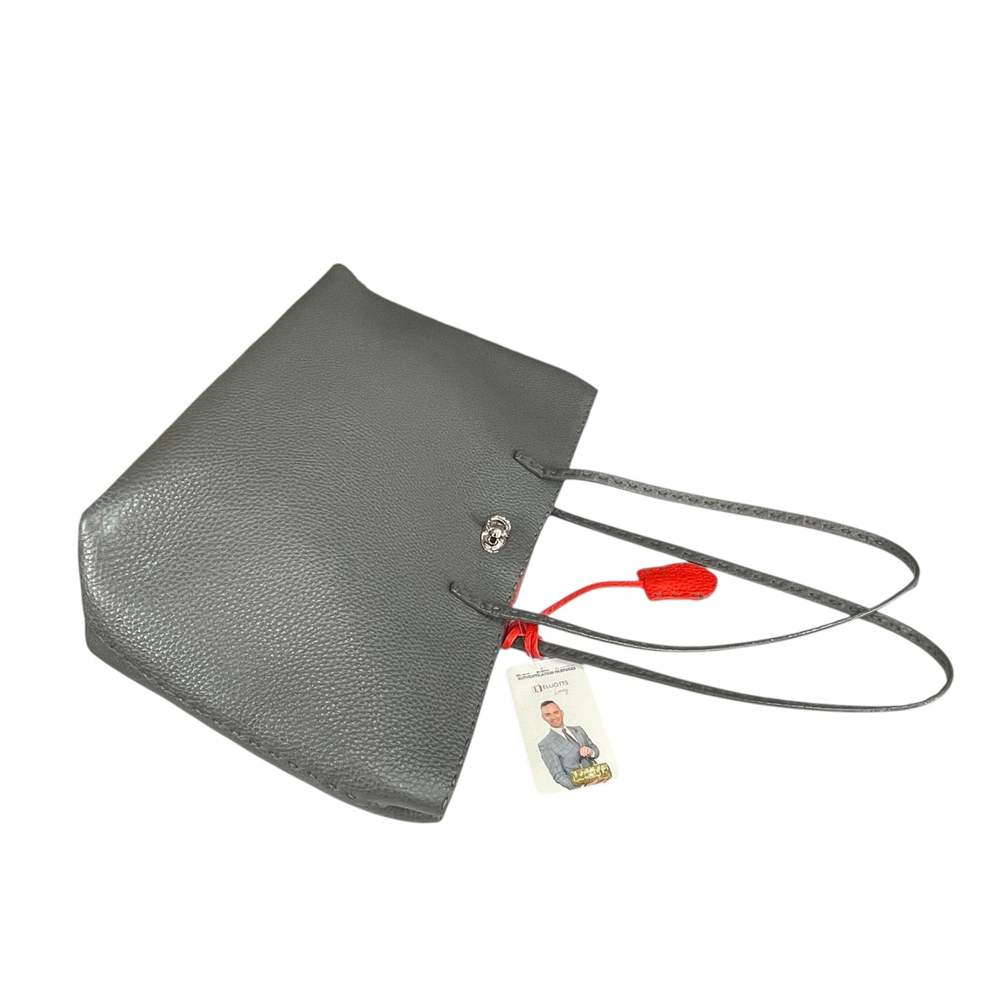 Fendi Selleria Grey / Red Sterling Silver  Pebbled Leather Lock Medium Tote