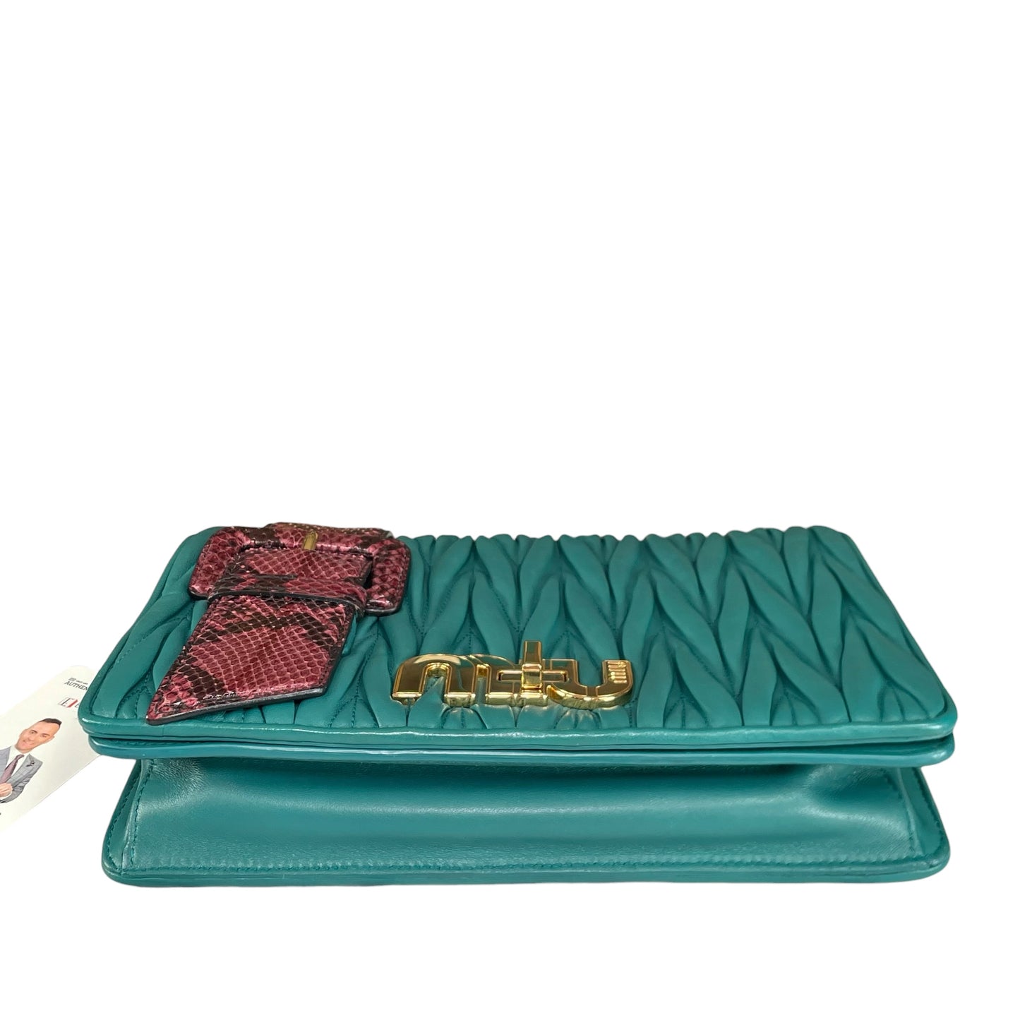 Miu Miu Delice Teal Matelasse Python Embossed Nappa Leather GHW Crossbody Flap Purse
