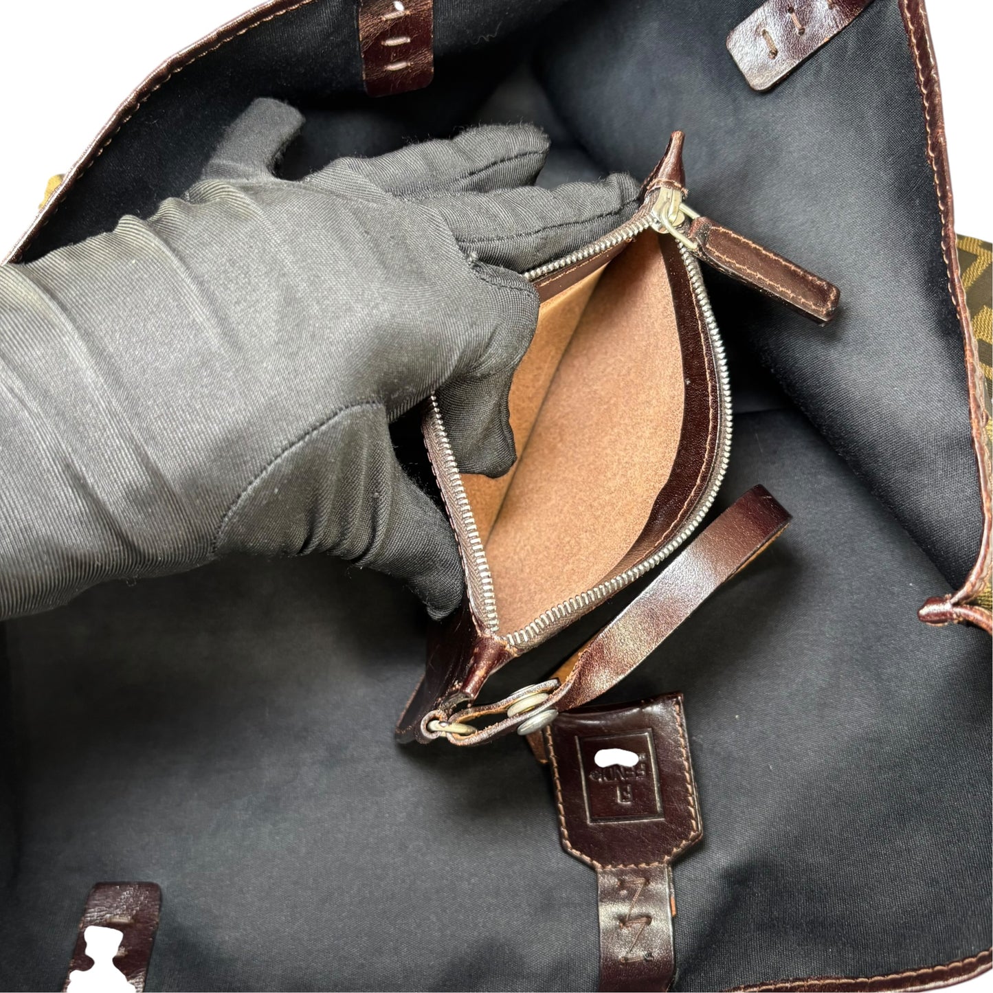 Fendi Y2K Zucca Monogram Brown Canvas / Leather MM Tote