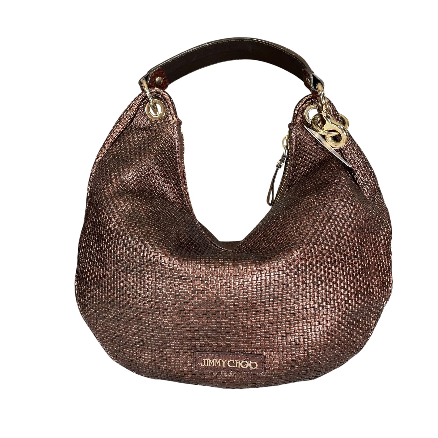 Jimmy Choo Raffia Woven Python Embossed Bronze Shoulder Hobo Zipper GWH Purse