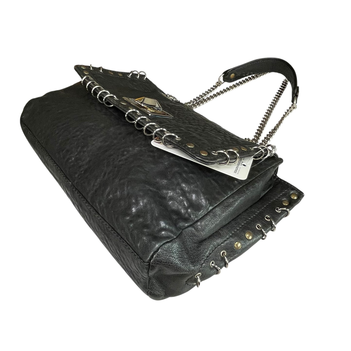 Emilio Pucci Pierced Studded Flap Black Aged Cowhide Silver Gold 2-Way Shoulder Bag