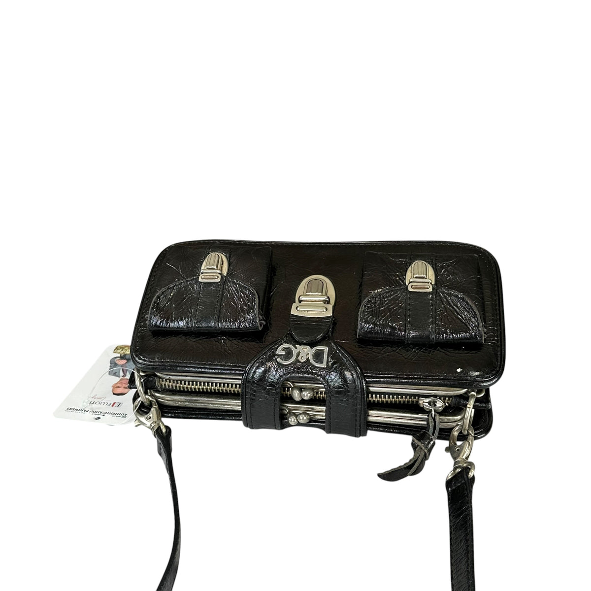 D & G Dolce Gabbana Mini Black Patent Baguette SHW Purse