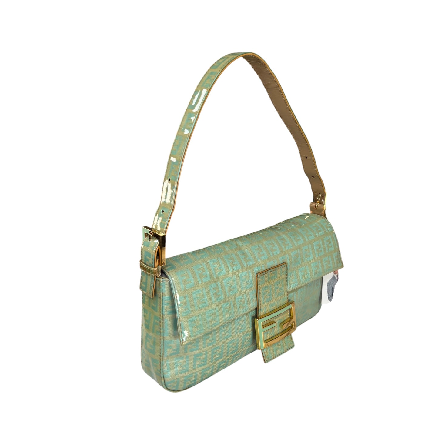 Fendi Y2K Baguette Classic Mint Green Zucchino Coated Canvas Purse