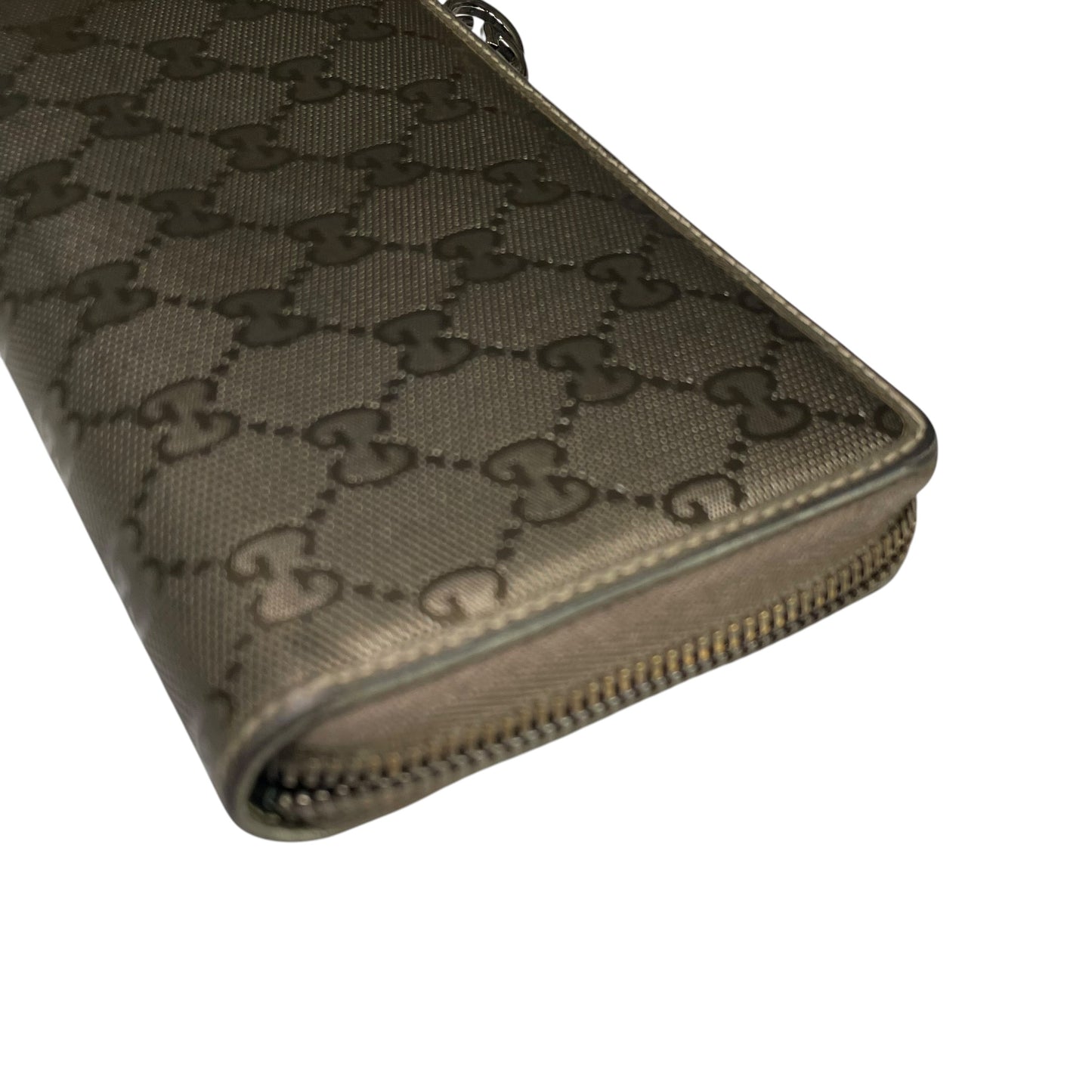 Gucci GG Bronze Impleme Metallic Gunmetal HW Zip Around Long Wallet