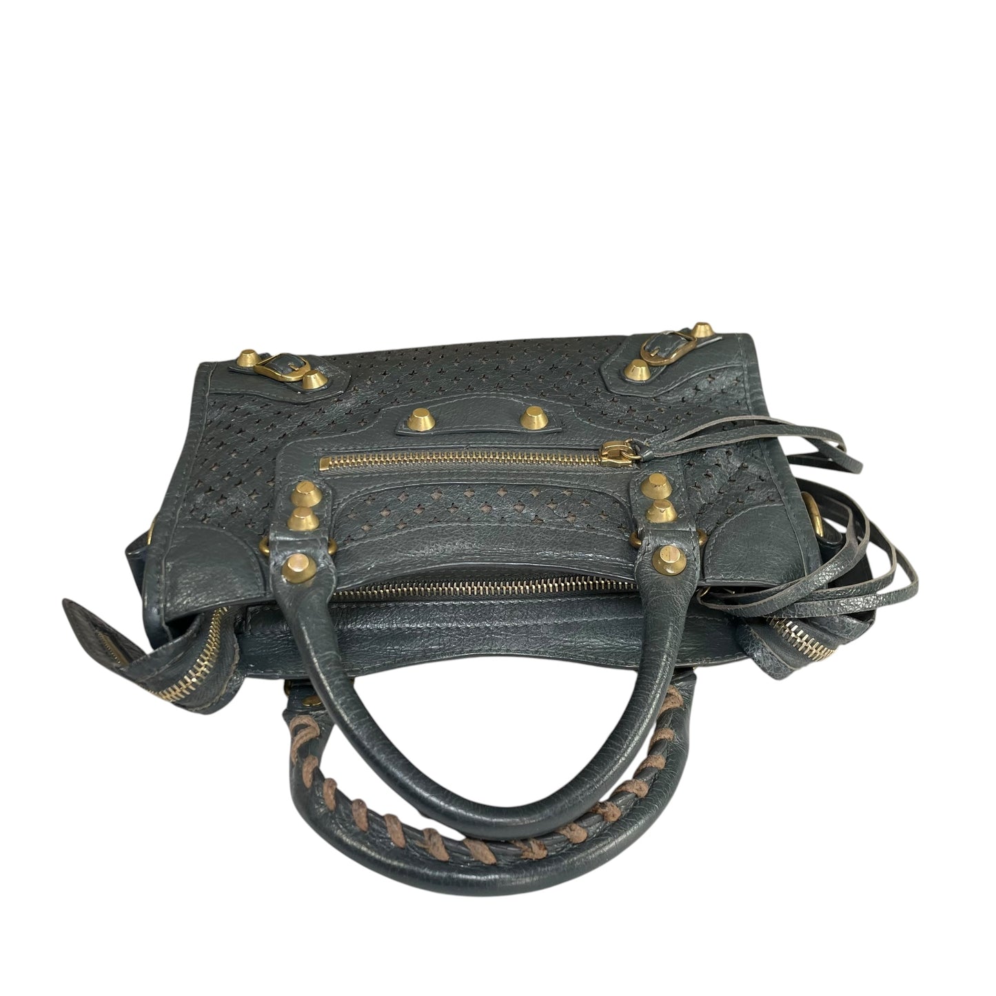 Balenciaga Motorcross Mini City Leather Perforated Anthracite Grey Bag