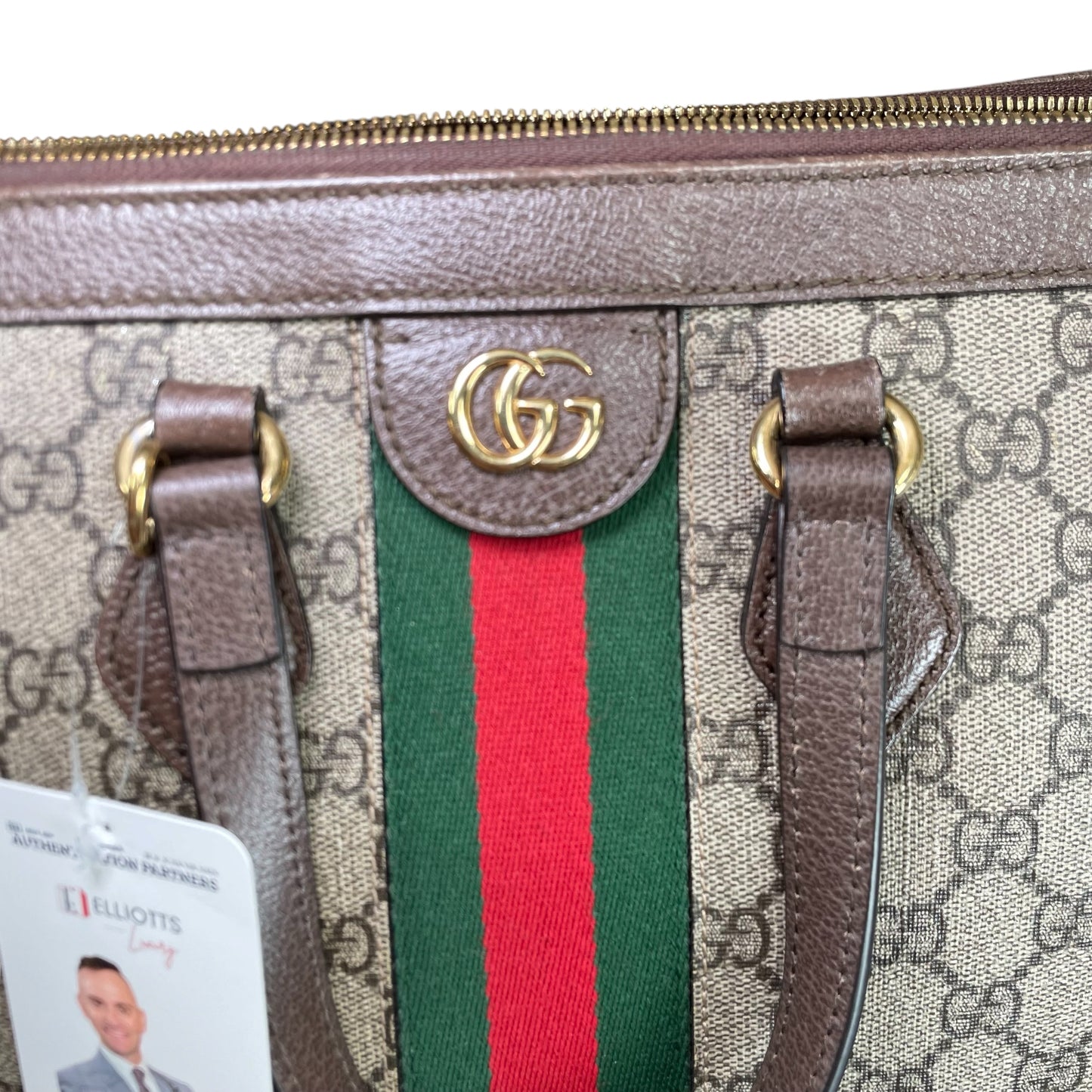 Gucci GG Ophidia GHW Leather Supreme Brown Canvas Crossbody Medium 2-Way Tote