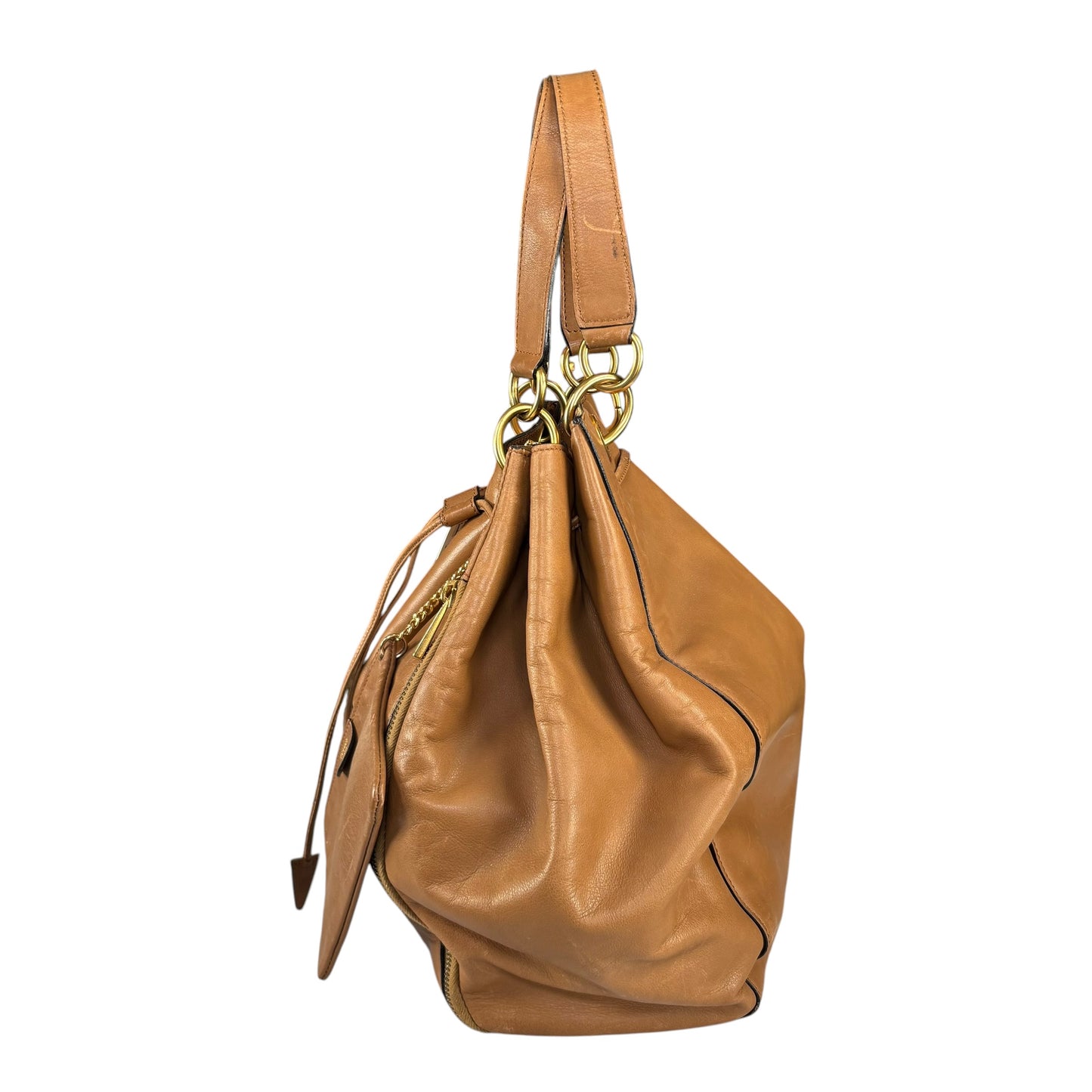 Celine Gold Brown Leather GHW Pouch Drawstring Bucket Hobo Bag
