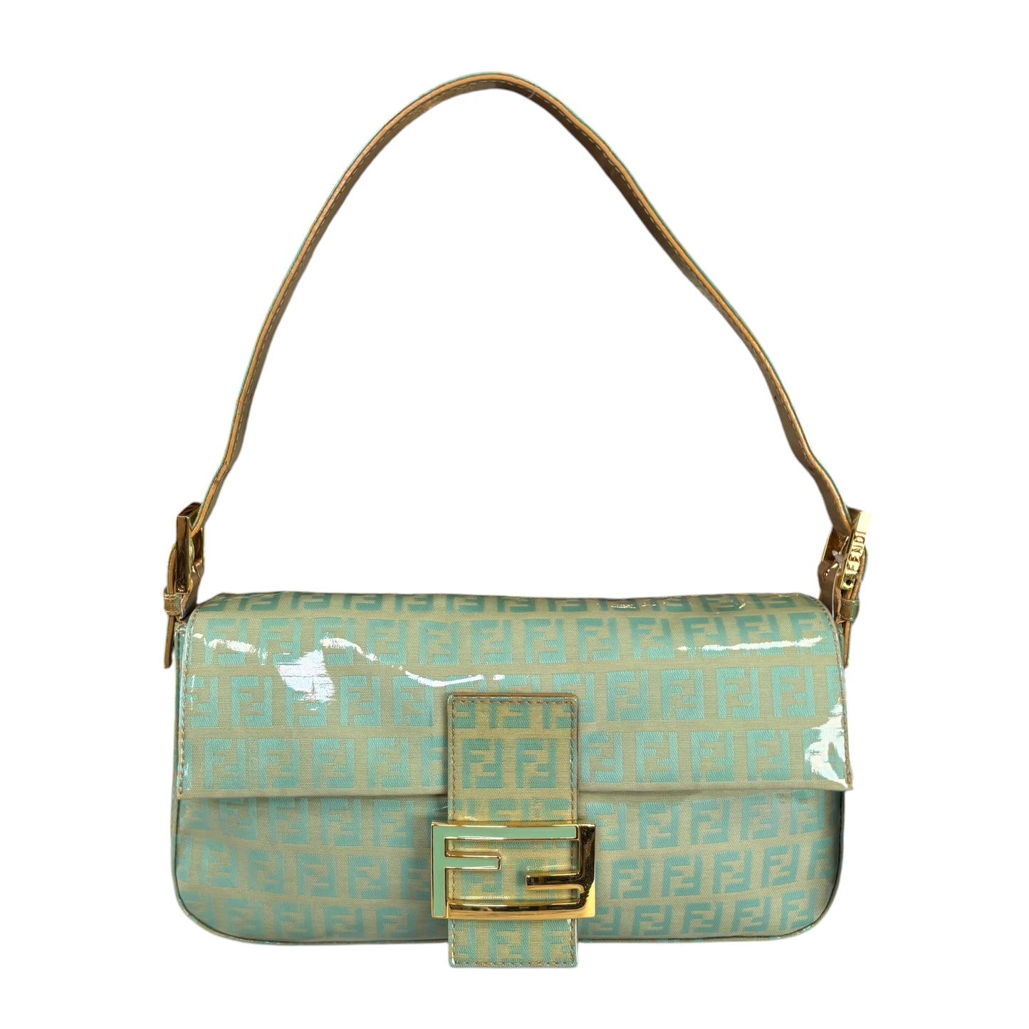Fendi Y2K Baguette Classic Mint Green Zucchino Coated Canvas Purse
