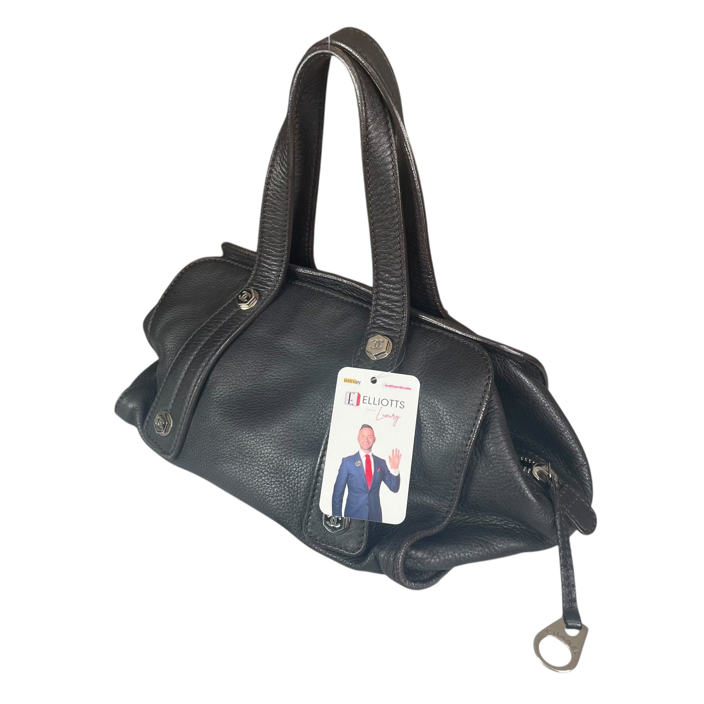 Chanel CC Bolt Deerskin Boston Dark Brown Studded Purse