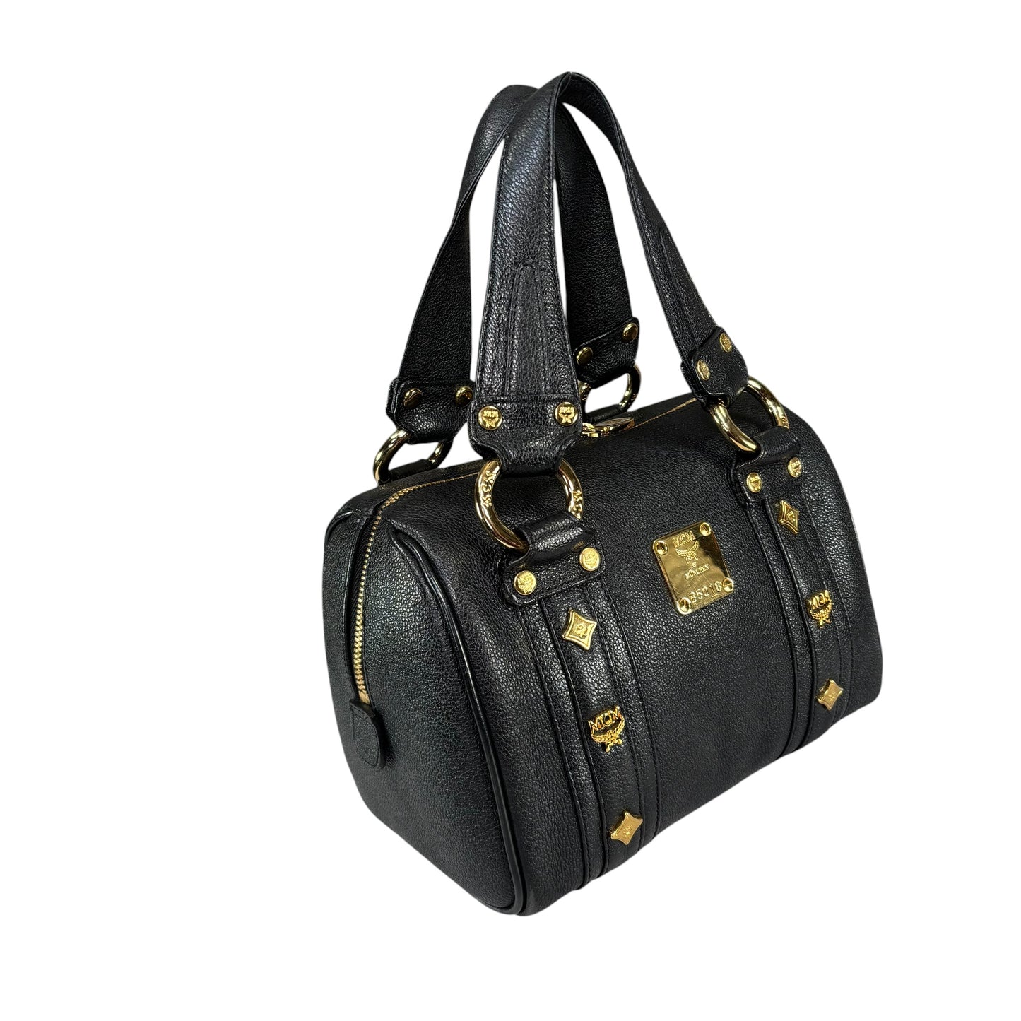 MCM Viestos GHW Black Mini Boston Studded Zip Purse 9”