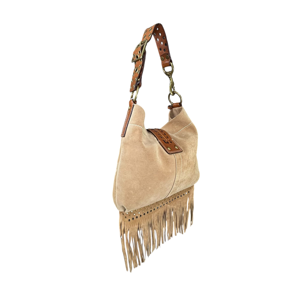 Coach Y2K Fringe Beige /Brown Hampton Suede Leather Hobo Purse