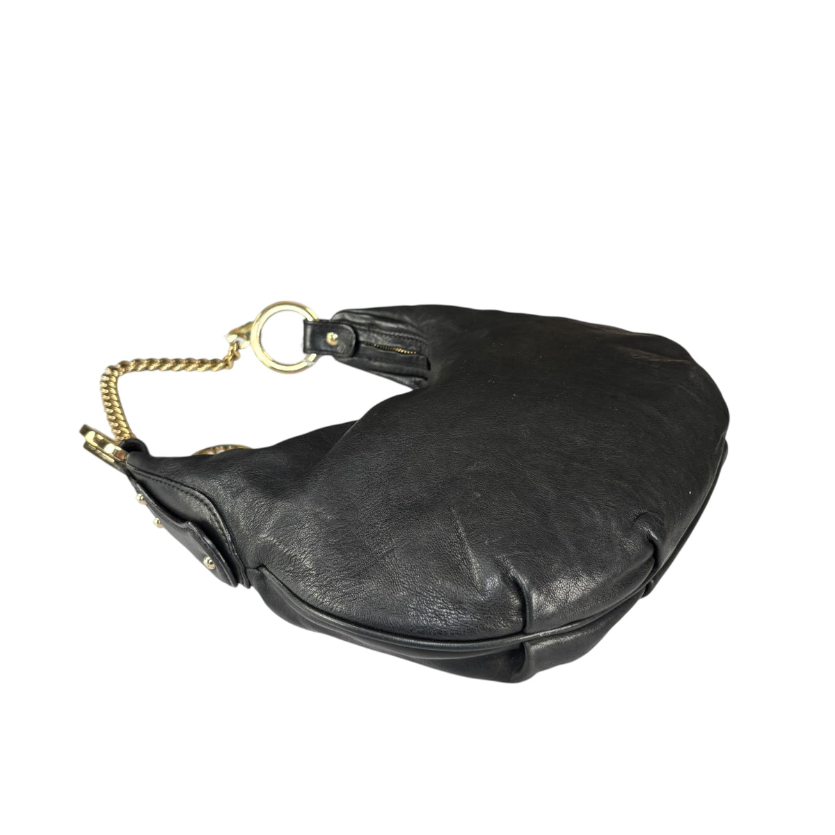 Fendi Mini Chef GHW Crescent Black Leather Chain Shoulder Purse
