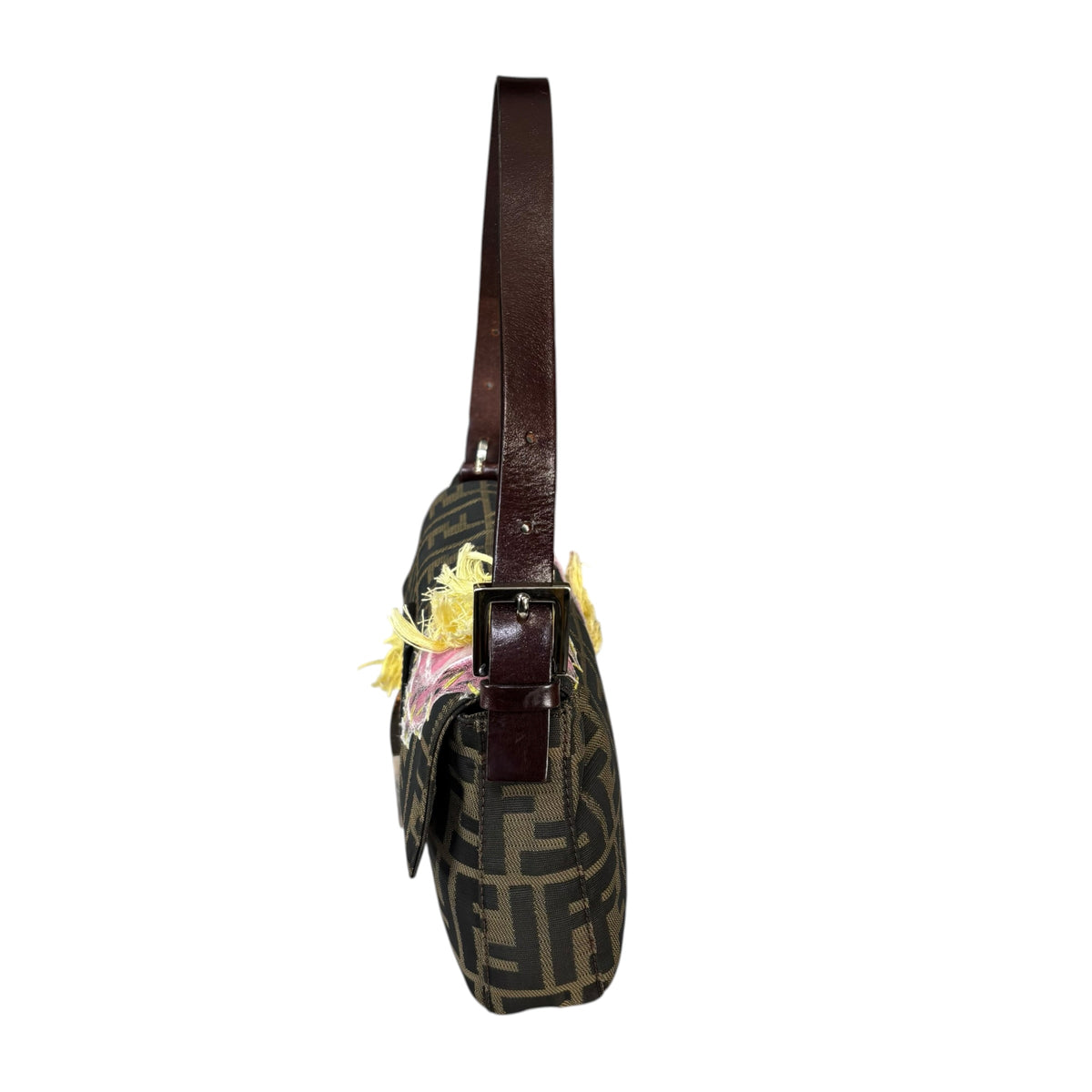 Fendi Y2K Baguette Classic Zucca Floral 3D Appliqué Purse