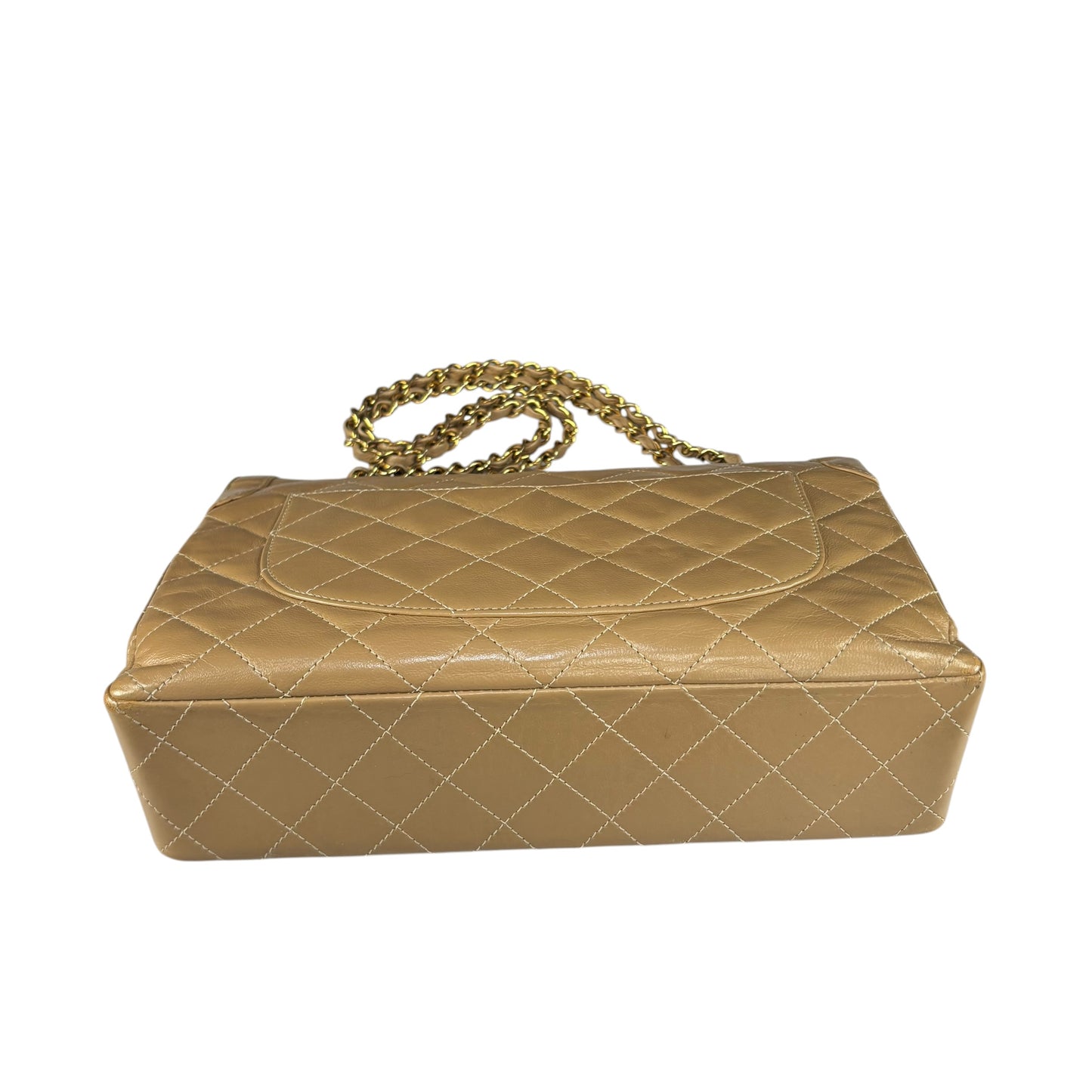 Chanel Paris Limited Beige Double Flap Quilted Lambskin Shoulder Purse