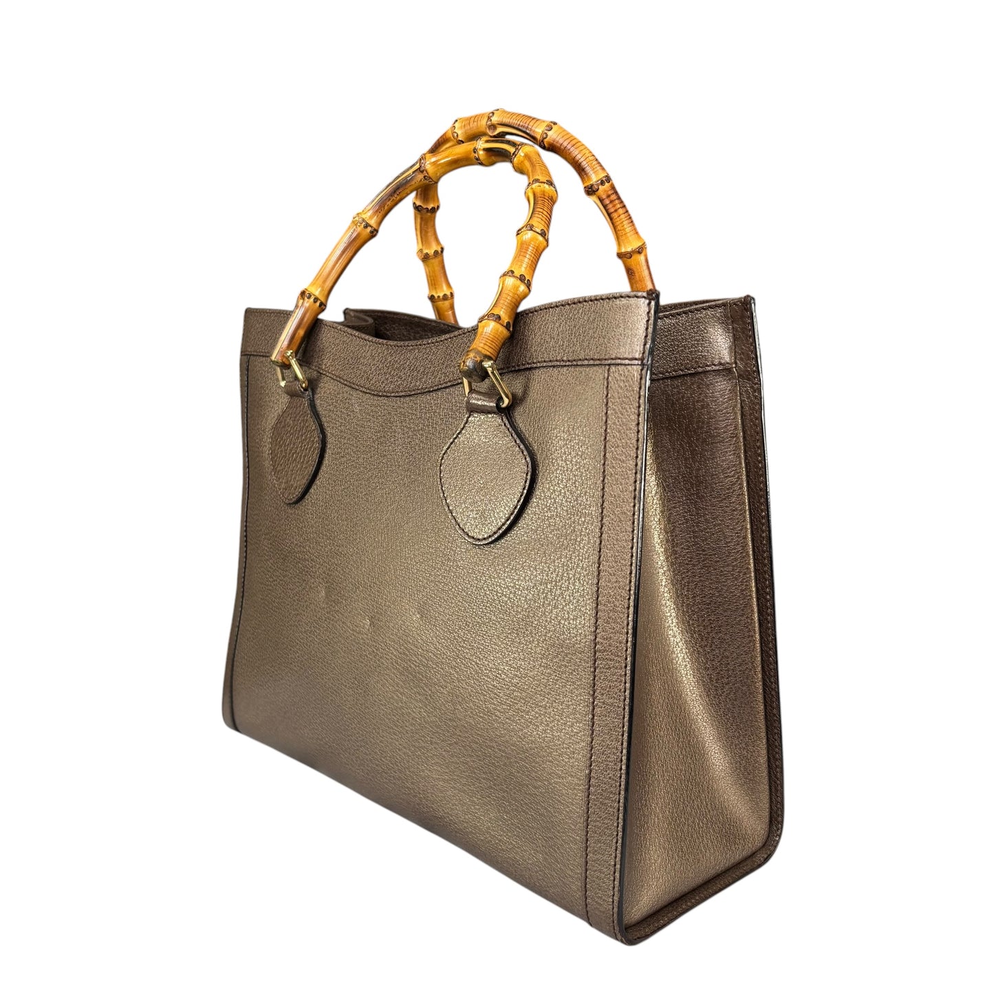 Gucci Diana Bronze Metallic Suede Bamboo Tote
